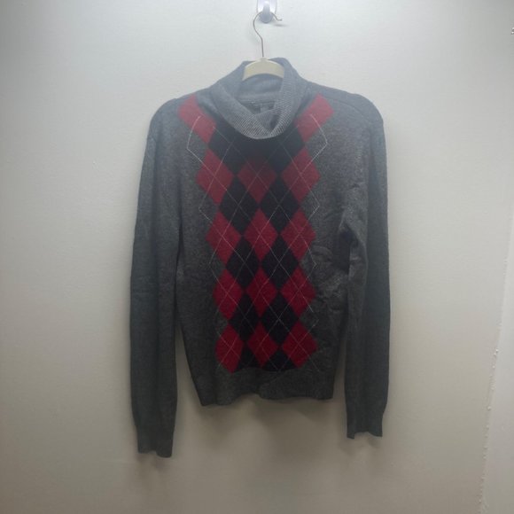 Apt. 9 Cashmere gray red black argyle turtle neck sweater large - Picture 1 of 8